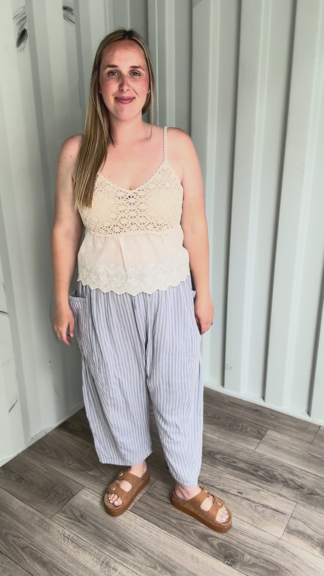 Wanderlust Cotton Boho Stripe Pants- BLUE