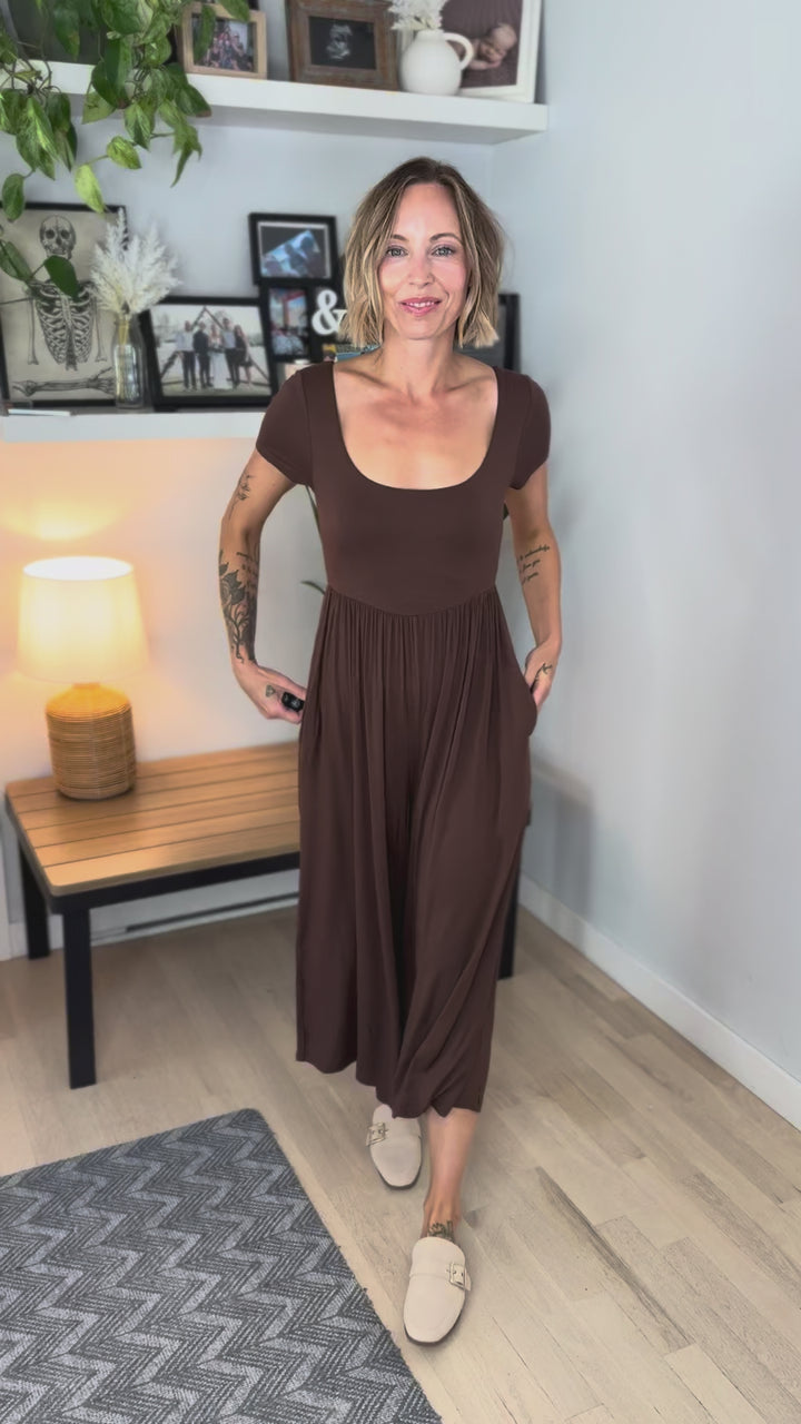 Winslet Double Layered Short Sleeve Jumpsuit- BROWN