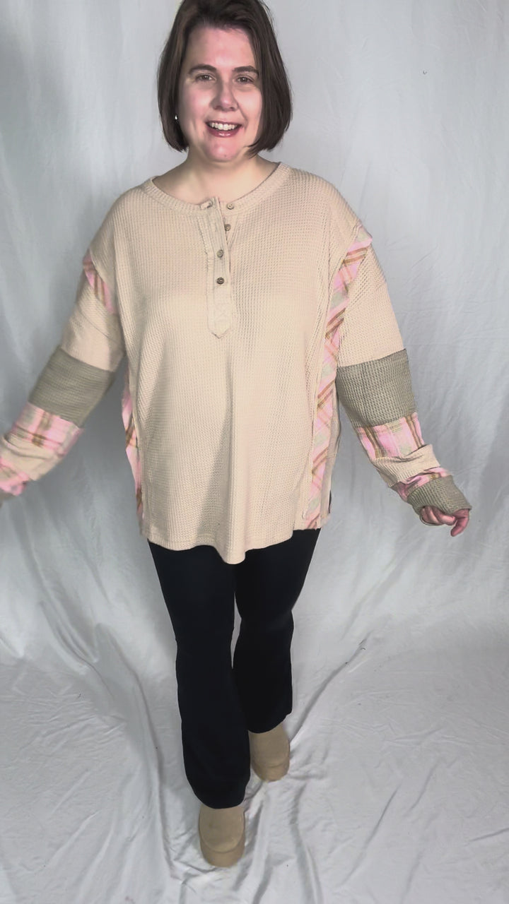 Sayler Waffle Patchwork Henley Pullover