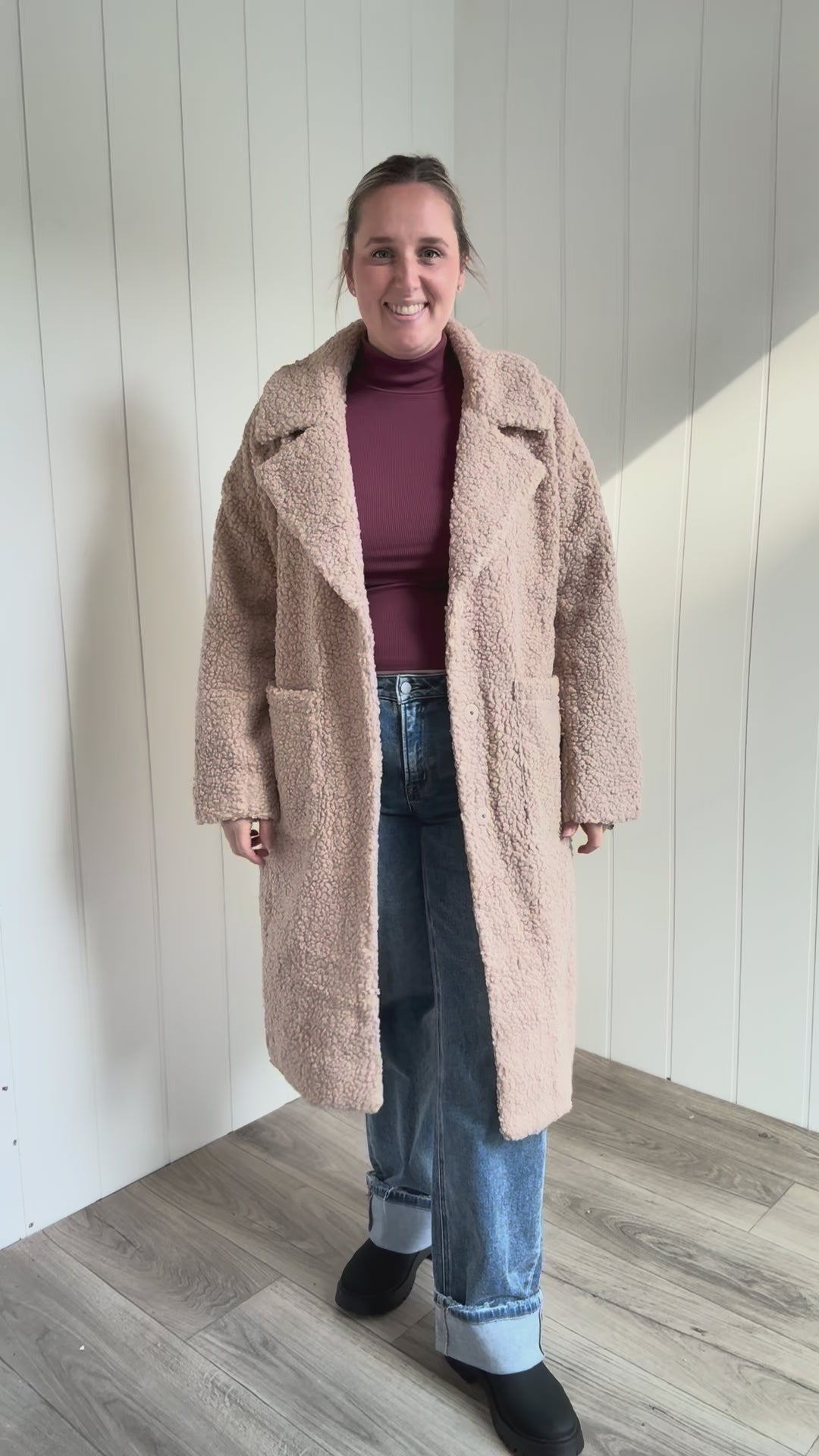 Jenna Overersized Sherpa Long Coat- LATTE