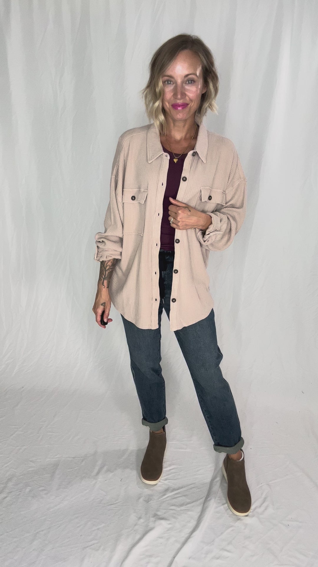 Ivy Waffle Shacket- DARK TAUPE