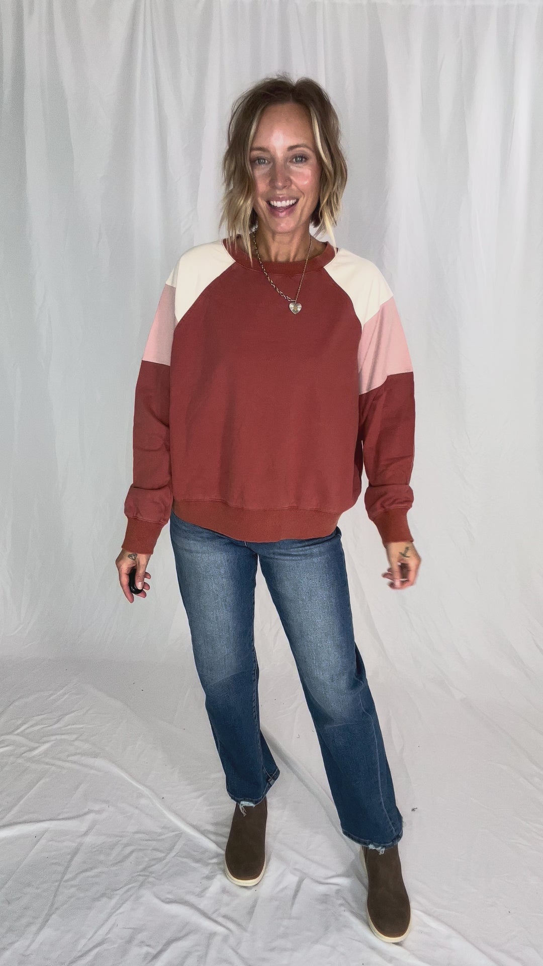 Roxanne Crewneck Pullover- WASHED BRICK-FINAL SALE