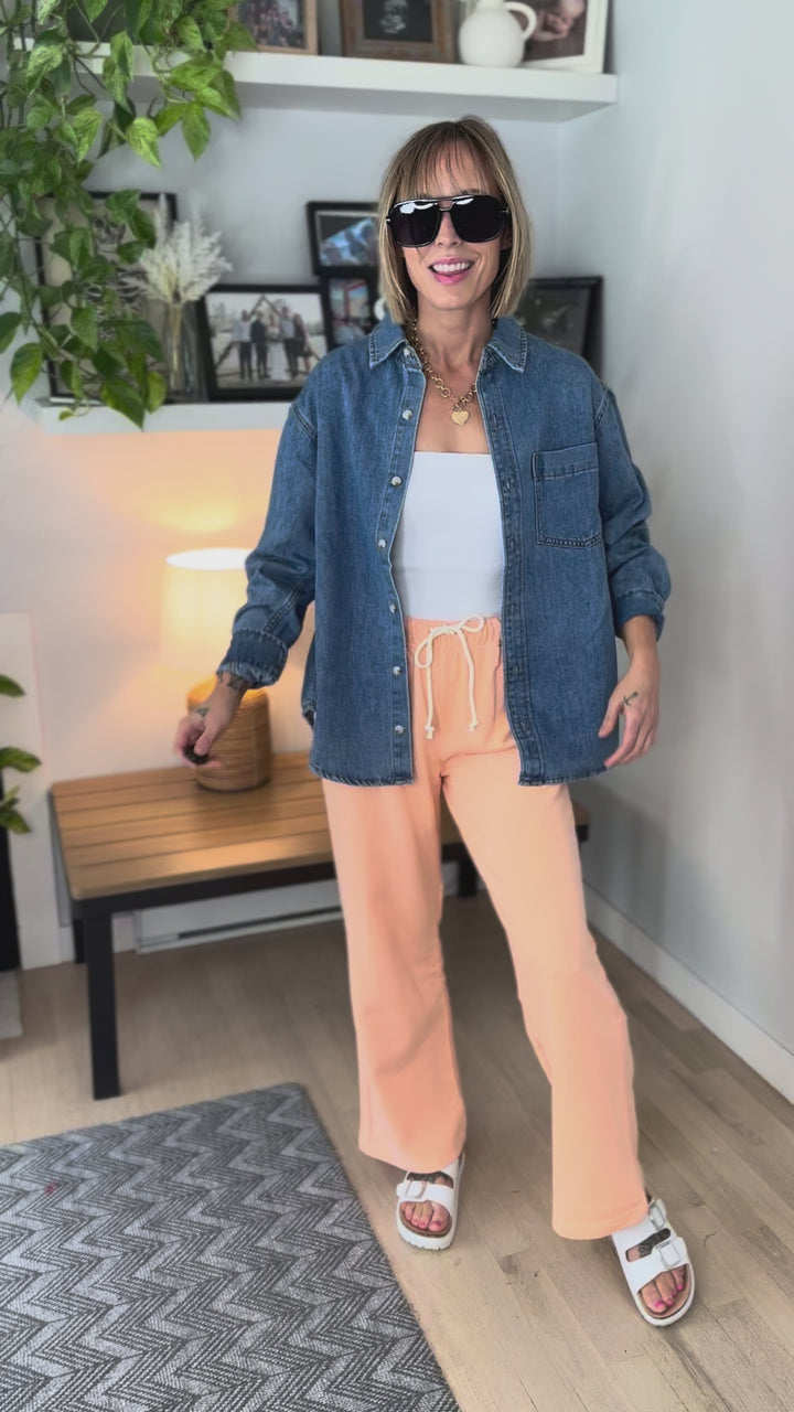 Saga Denim Button Down Oversized Shirt Jacket- MEDIUM WASH