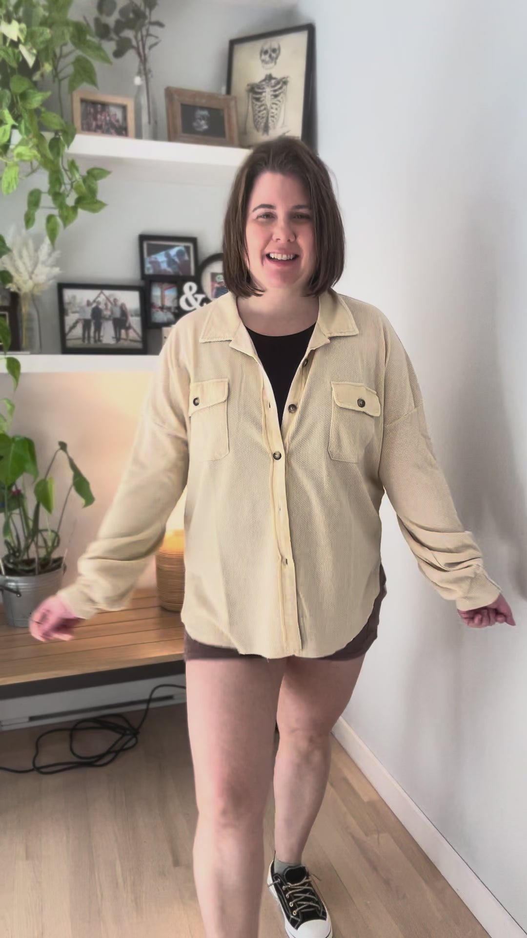 Celly Waffle Shacket- KHAKI