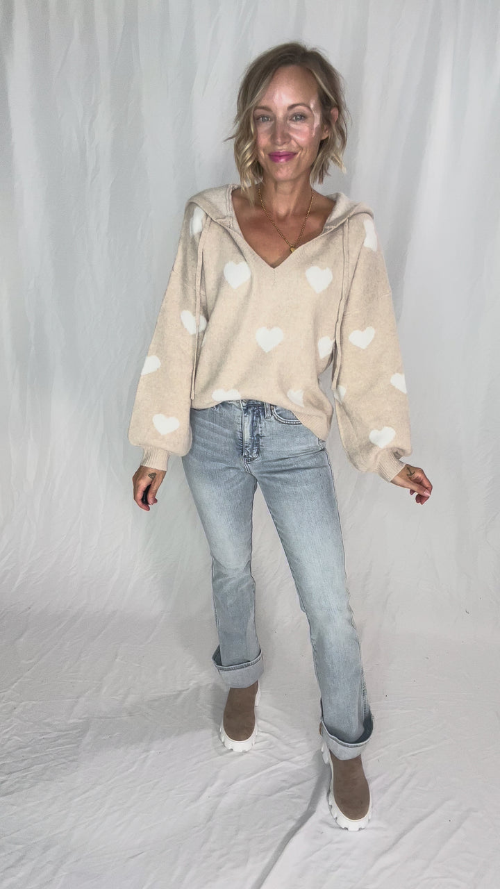 Loved One Heart Sweater- KHAKI