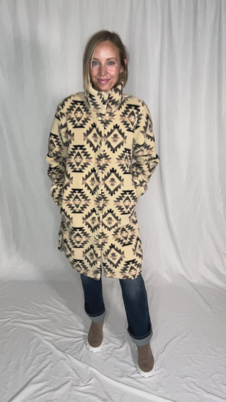 Ainsley Longline Sherpa Jacket- WOOD ASH DIAMOND-FINAL SALE