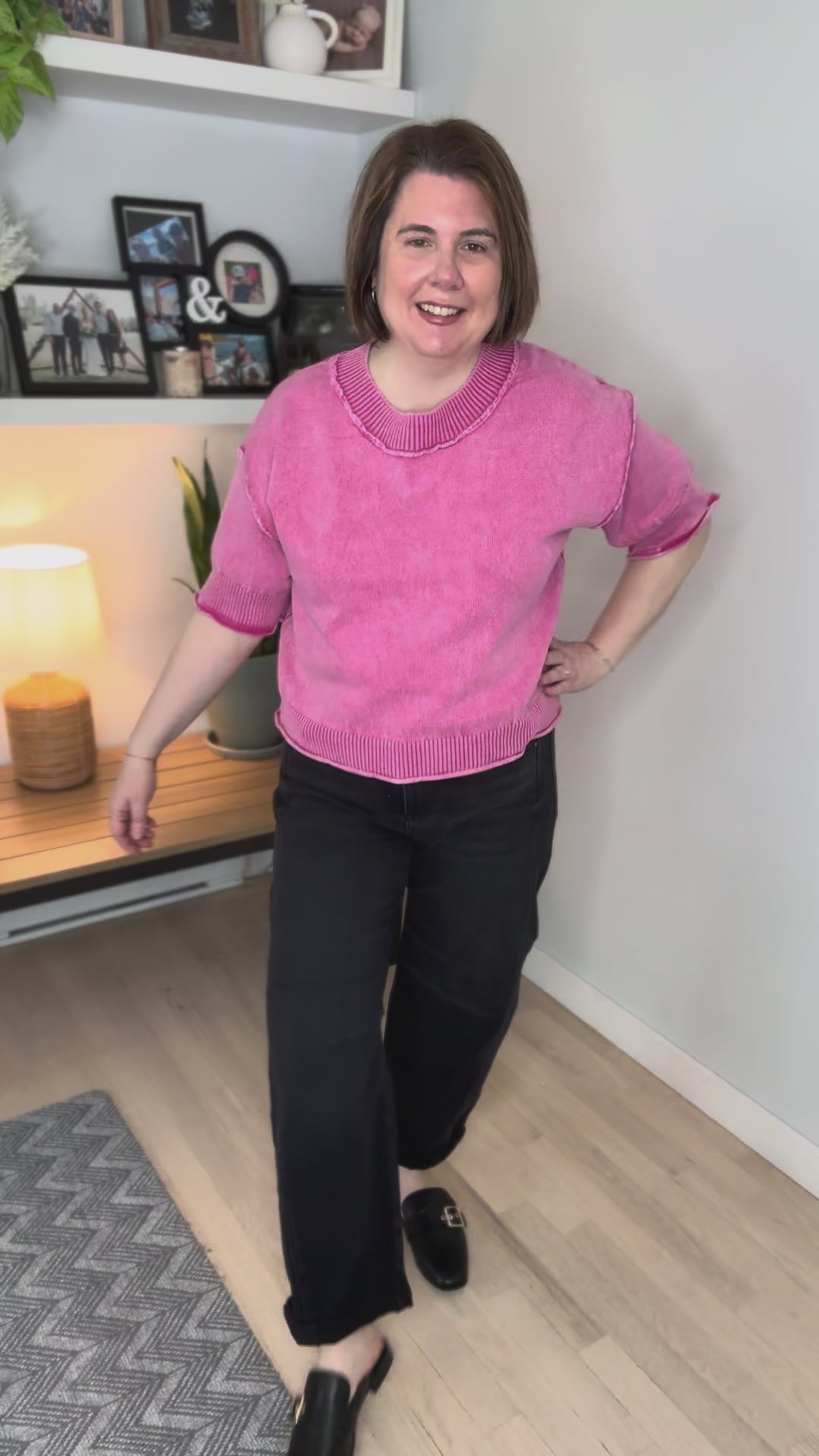 Anabella Washed 1/2 Sleeve Sweater- HOT PINK
