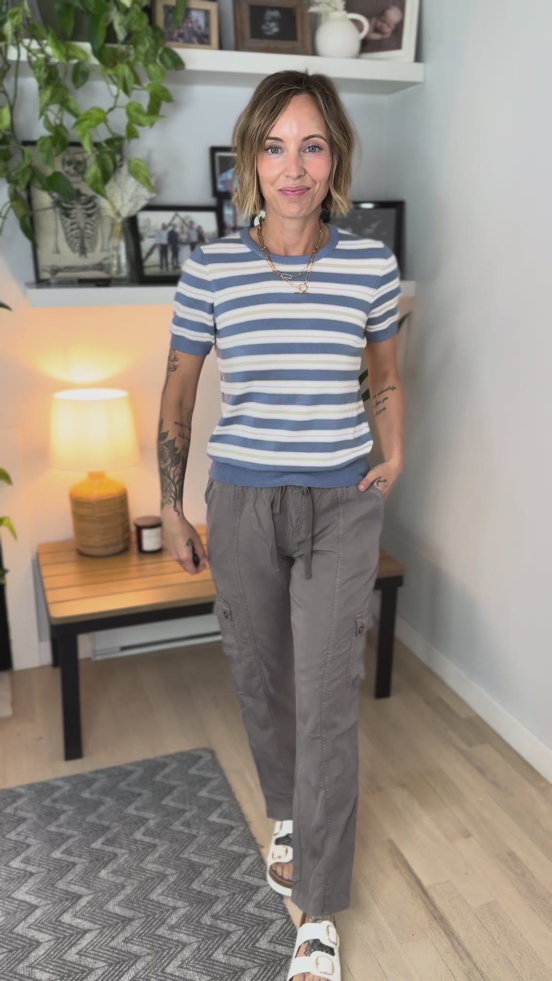 Dockside Classic Short Sleeve Sweater Top- DUSTY BLUE
