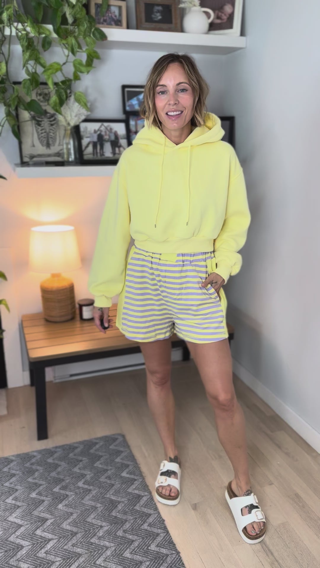 Penelope Cropped Fleece Hoodie- YELLOW