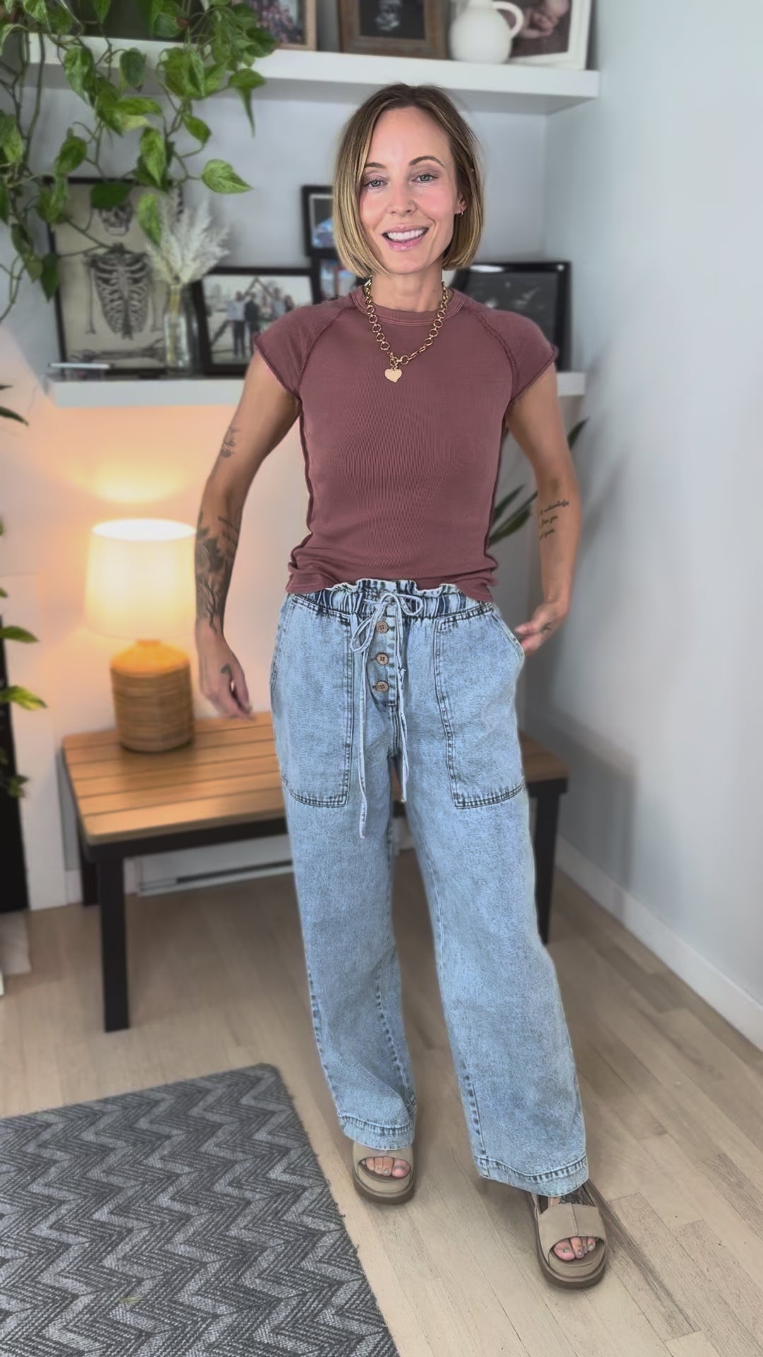 Lexton Exposed Seam Cotton Top- Terracotta