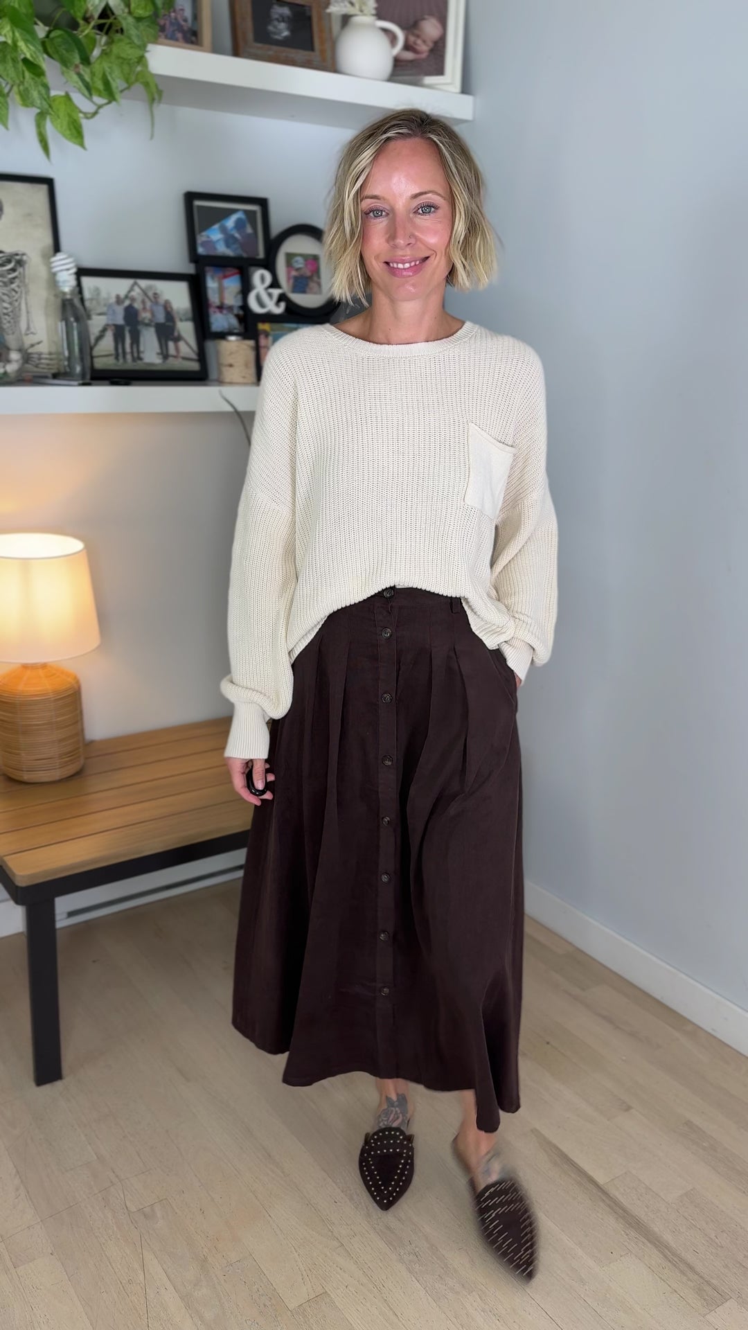 Valor Corduroy Pleated Skirt- MOCHA