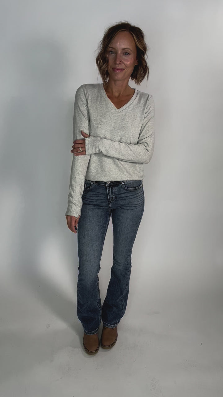 Leah Premium Thumbhole Long Sleeve- HTHR LIGHT GREY-FINAL SALE