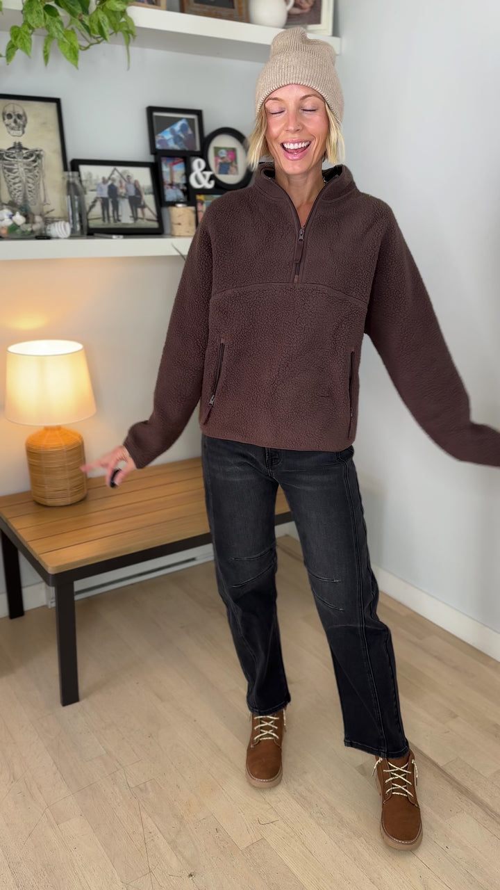 Woodland 1/2 Zip Fleece Pullover- ESPRESSO