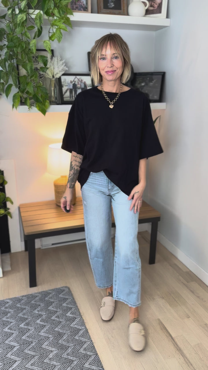 Lila Oversized Cotton Tunic Tee- BLACK-FINAL SALE