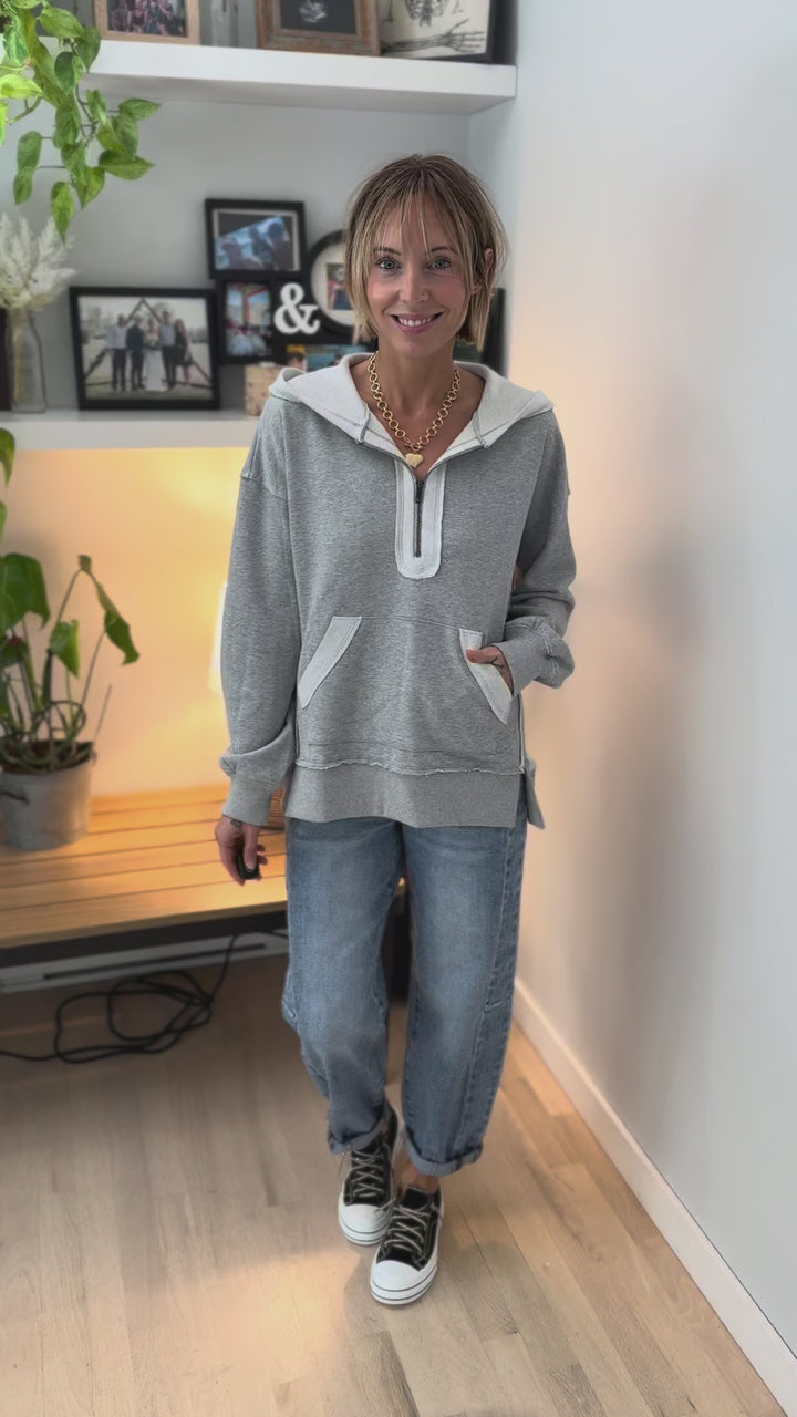 Stevie Half Zip Hoodie- HEATHER GREY
