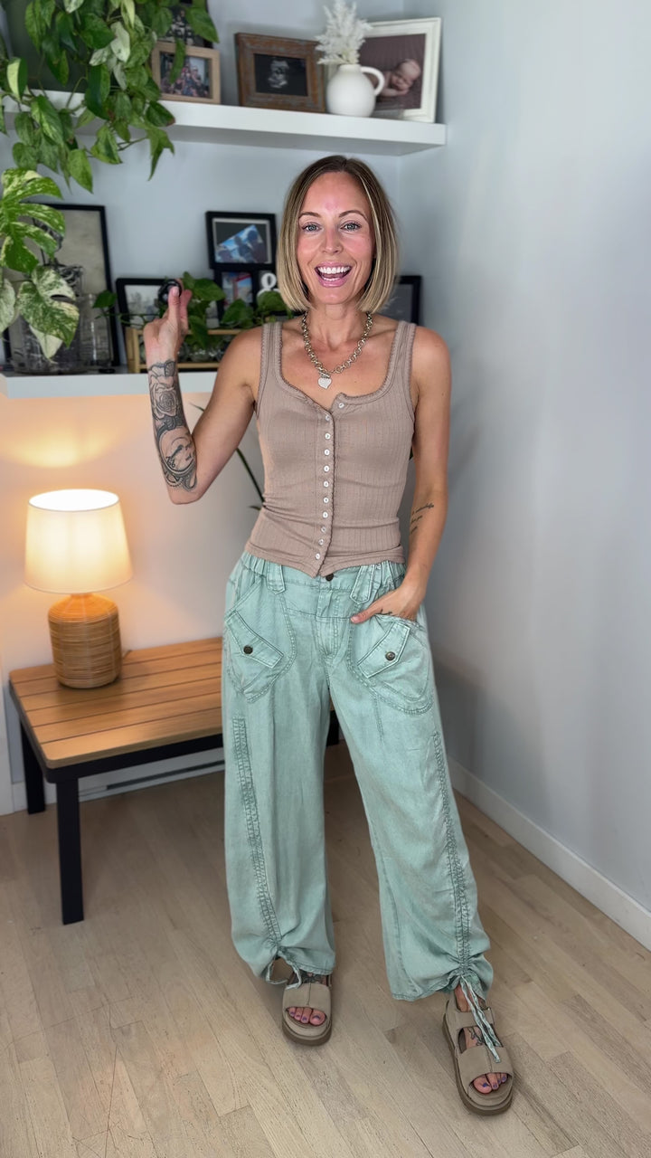 Adams Cargo Ruched Pant- SAGE