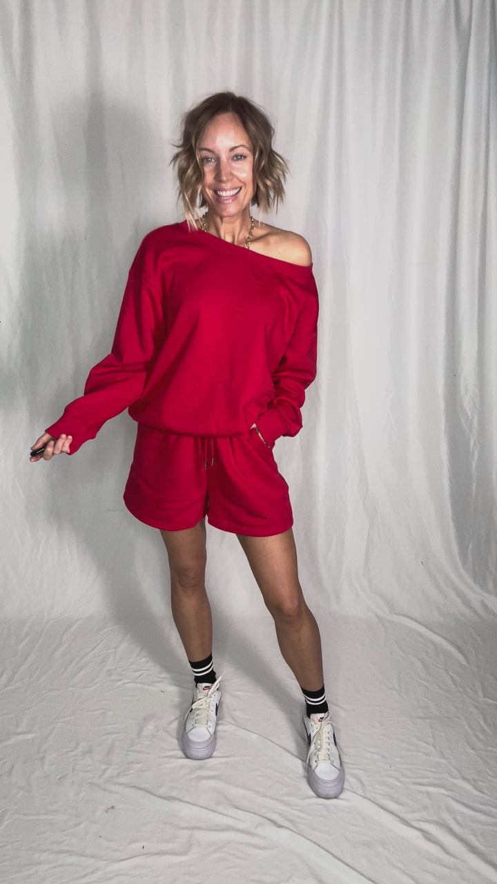 Chill Fleece Shorts Sweat Set- RUBY