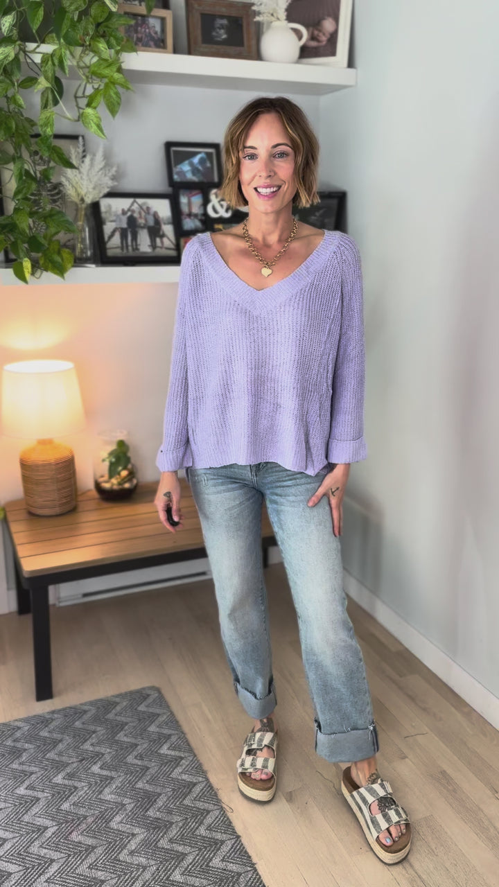 Evara Cuff Sleeve Sweater- PURPLE