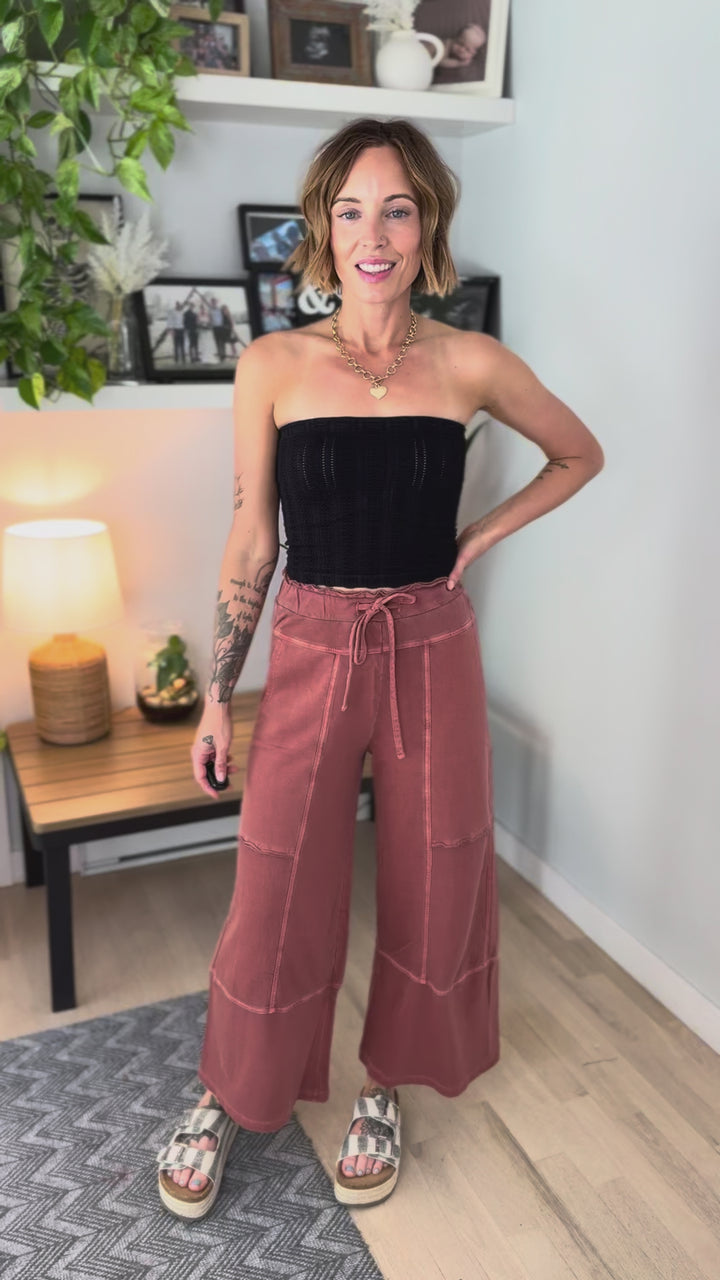 Zorah Wide Leg French Terry Pant- RUST