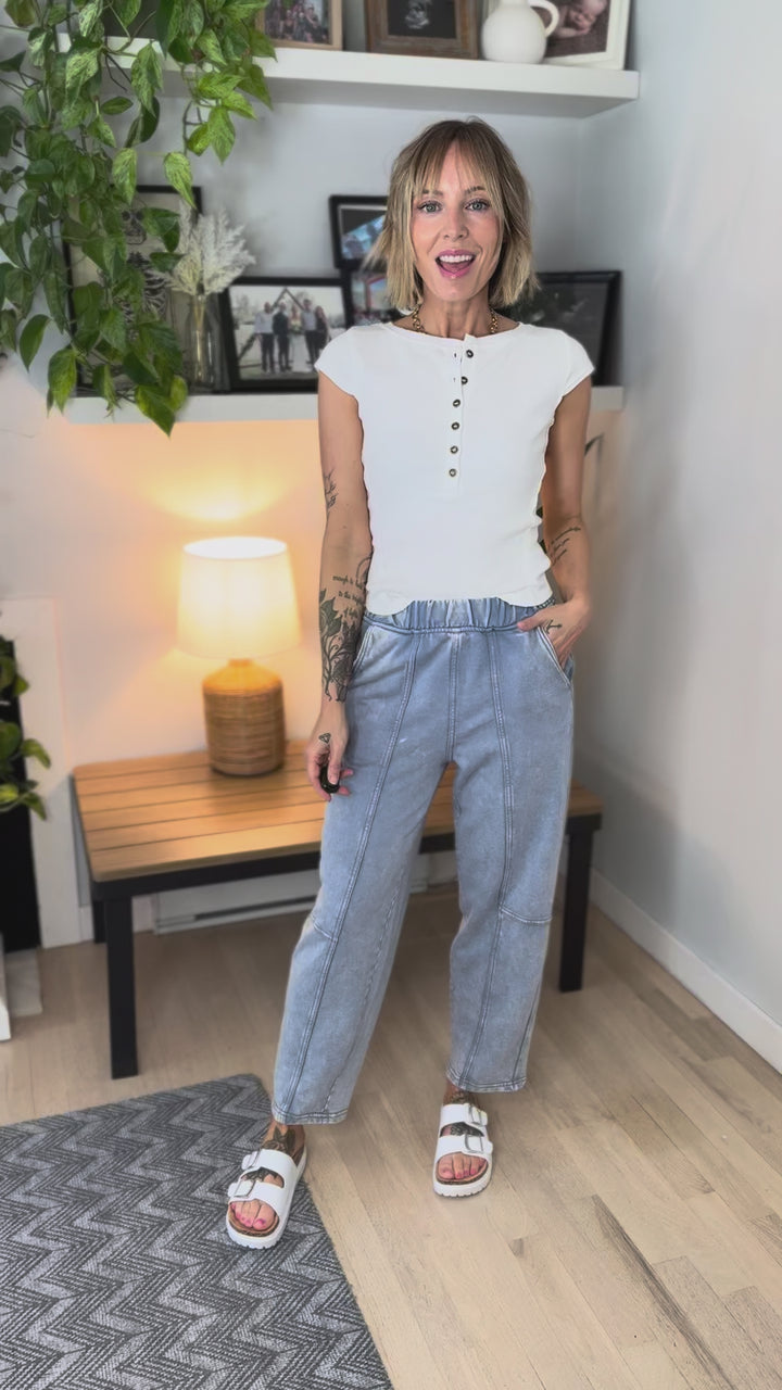 Candice Acid Wash Barrel Joggers- LIGHT BLUE