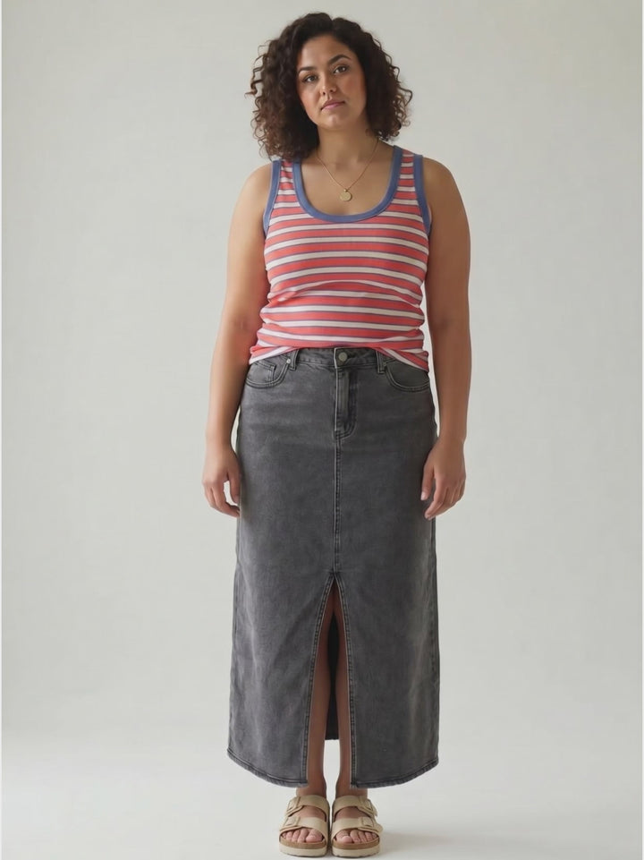 Alexandra Washed Front Slit Skirt- WASHED BLACK-FINAL SALE