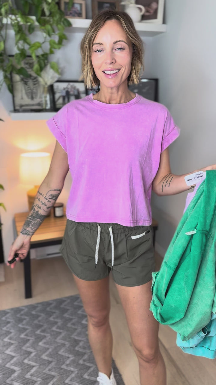 Karina Washed Cotton Tee- KELLY GREEN