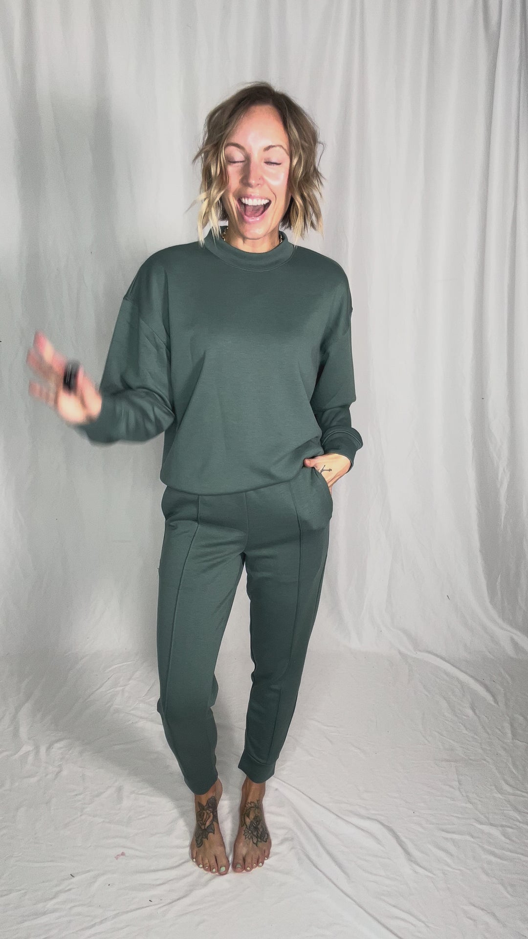 Sandra Scuba Mock Neck And Pullover Jogger Set- ASH JADE