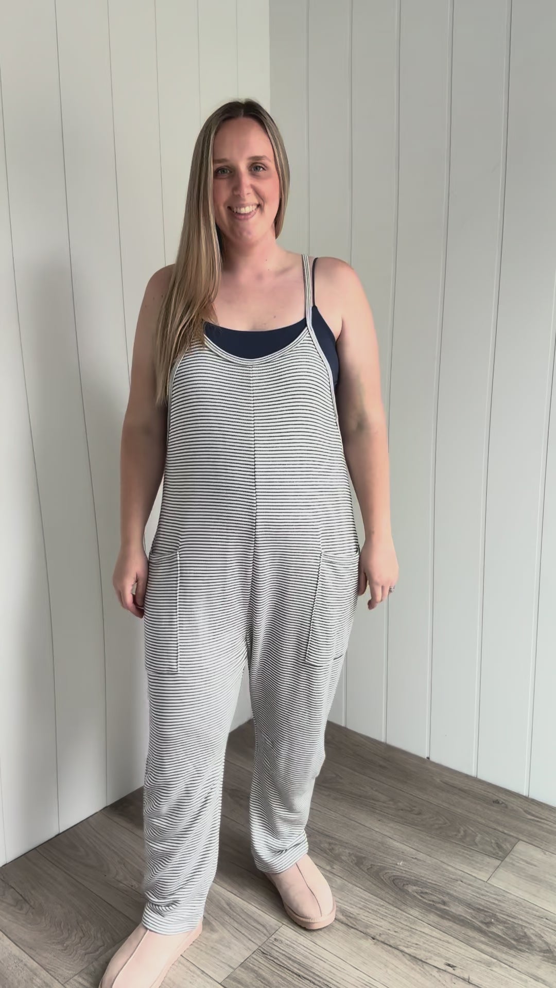 Finchelle Terry Striped Jumpsuit- IVORY/BLACK