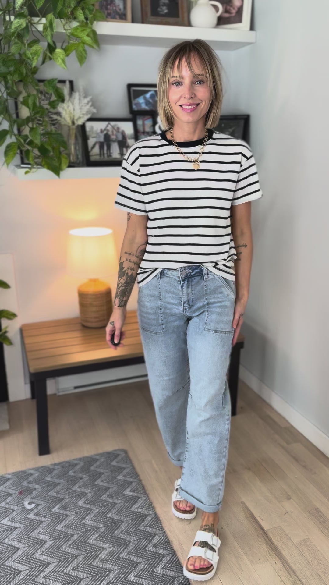 Marlene Striped Cotton T-Shirt- NAVY-FINAL SALE