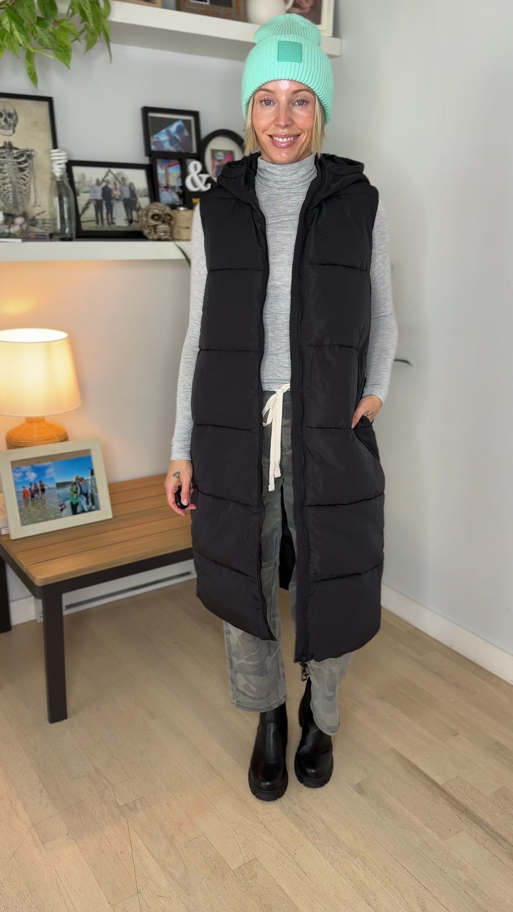 ONLY Jackson Long Puffer Vest- BLACK