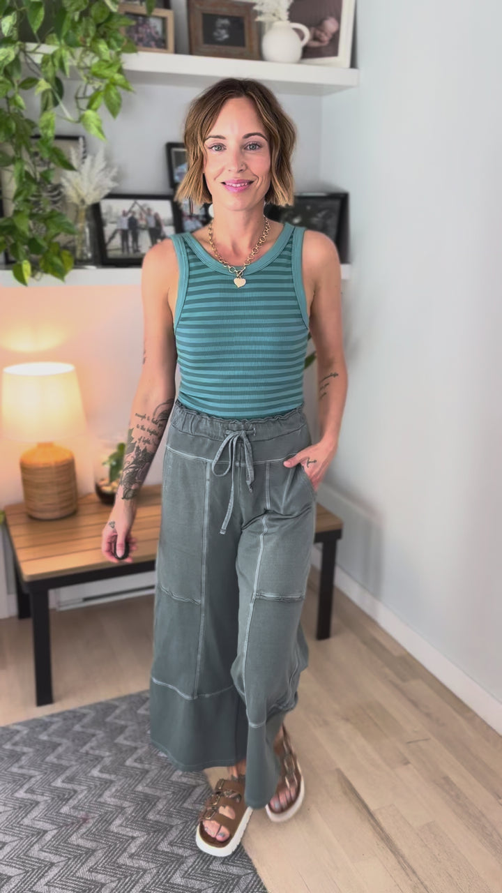 Reversible Seamless Stripe Tank Top- DUSTY TEAL