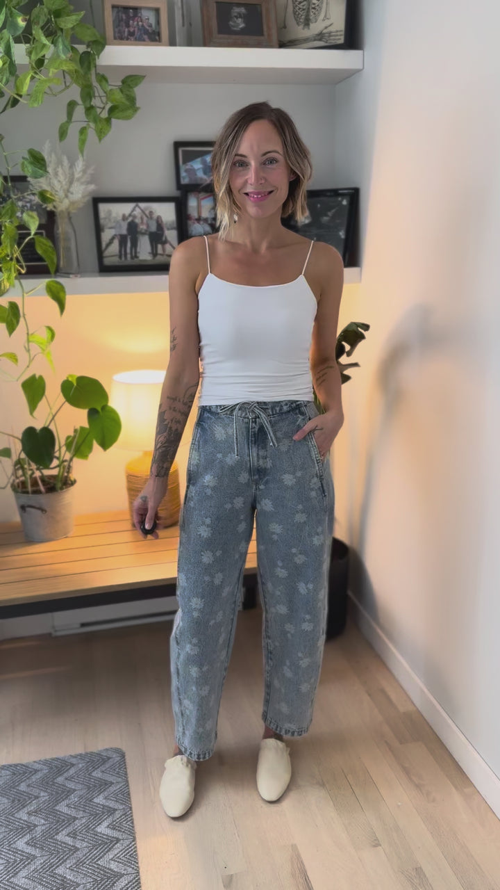 Thea Dandelion Washed Denim Drawstring Jogger- LIGHT DENIM