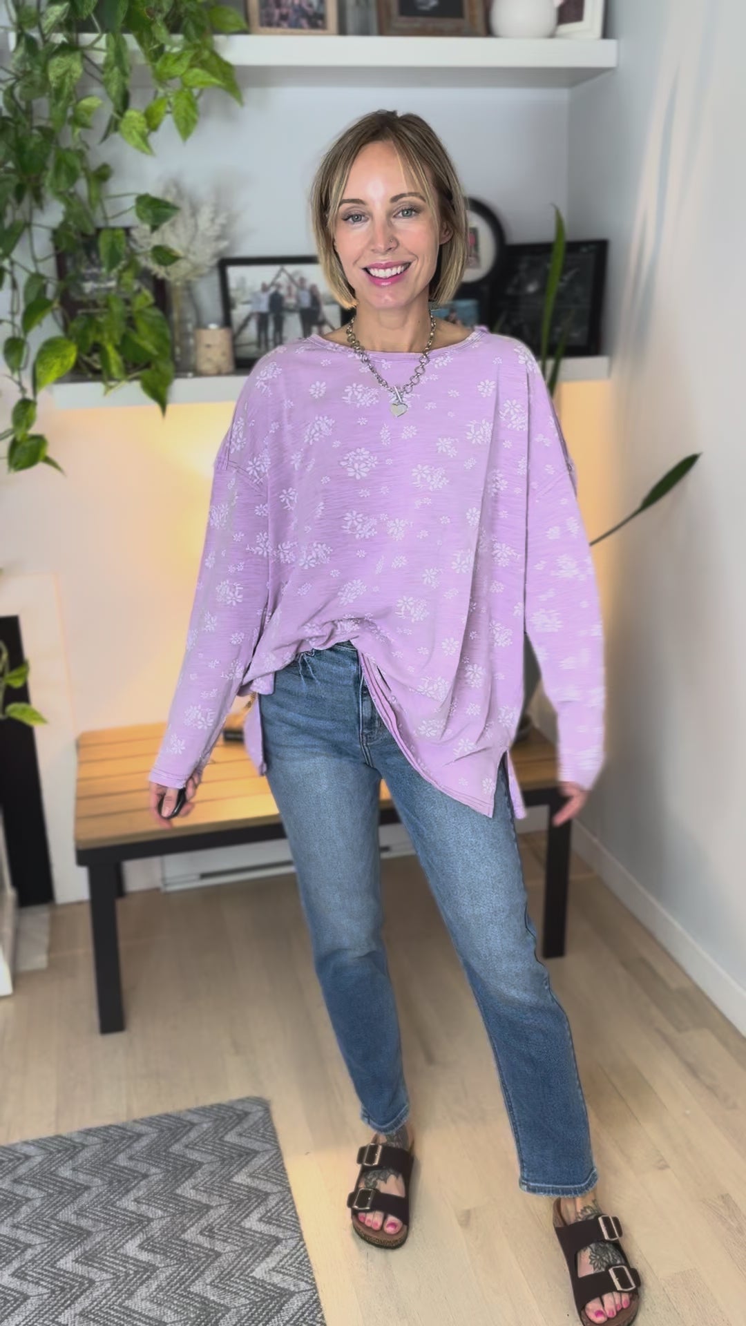 Amara Cotton Floral Tunic Long Sleeve- LILAC PINK