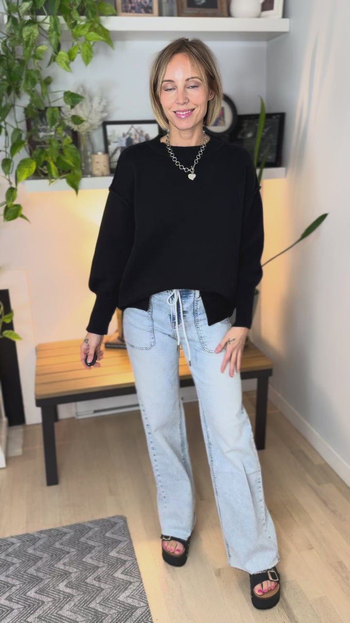 Katie Classic Crewneck Knit Sweater- BLACK