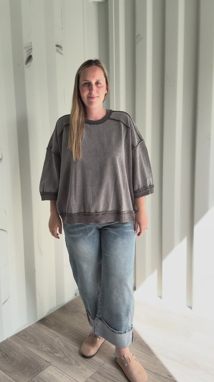 Moonfall Mineral Washed 1/2 Sleeve Pullover- ASH