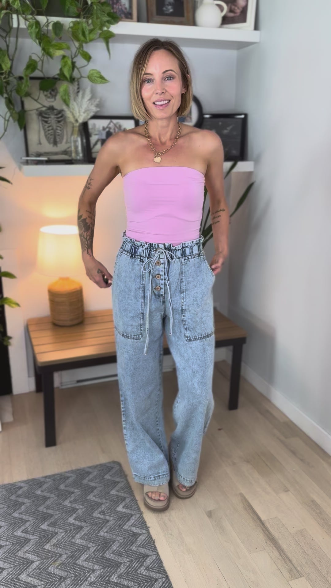 Honey Bloom Denim Drawstring Pant