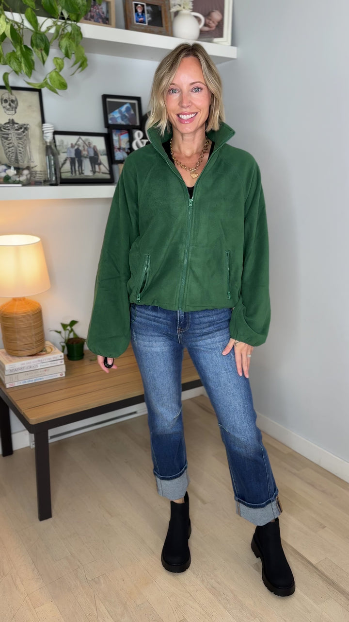 Hazella Full Zip Fleece Jacket- DARK GREEN