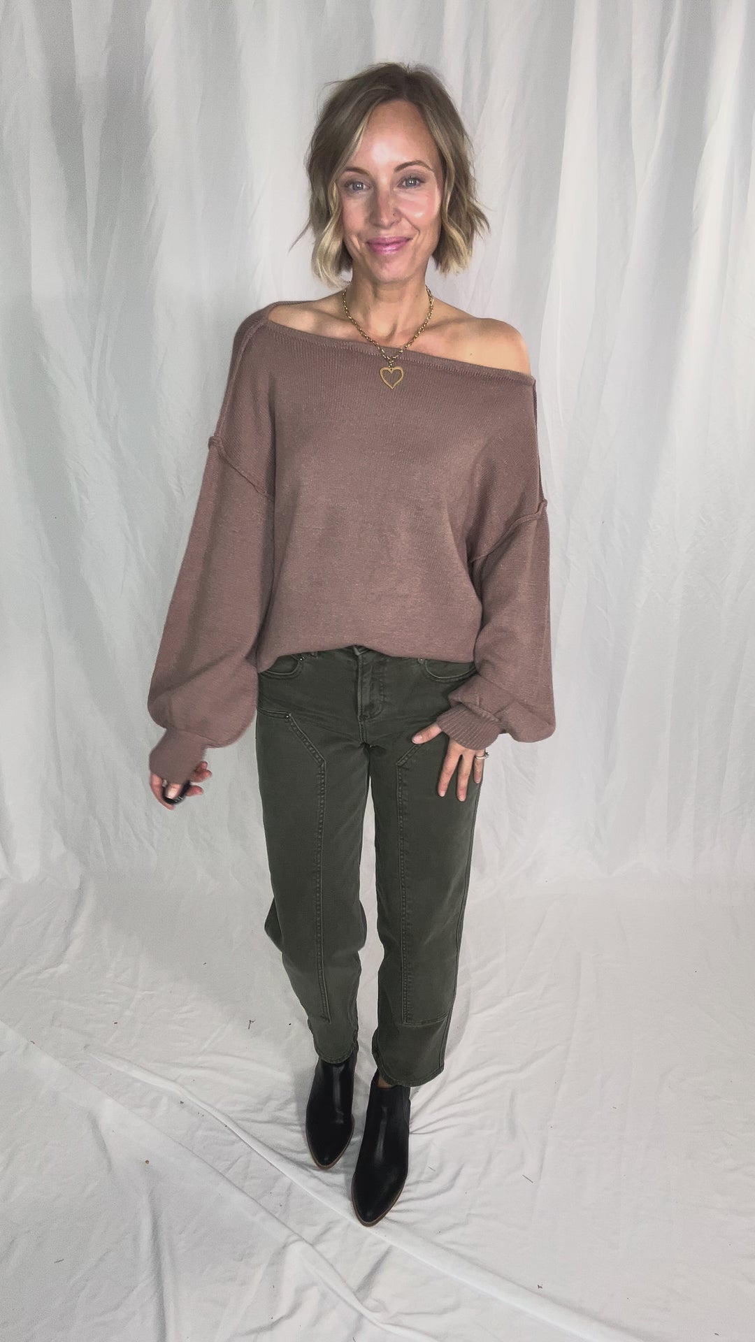 Seattle Boat Neck Sweater- MELANGE BROWN - final sale