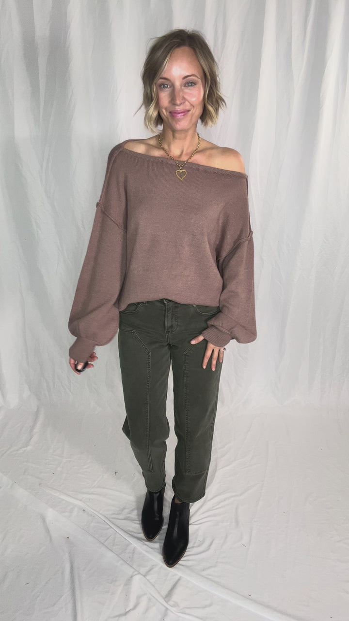 Seattle Boat Neck Sweater- MELANGE BROWN - final sale