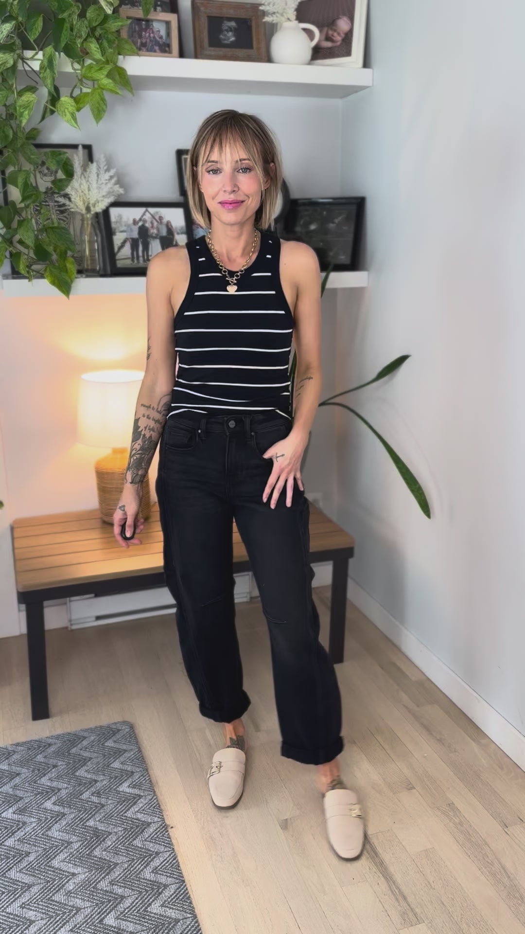 Liora Striped Tank- BLACK