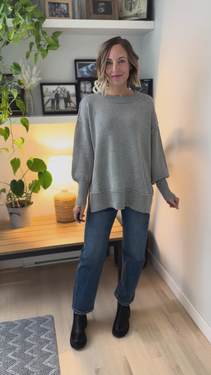 Katie Classic Crewneck Knit Sweater-- HEATHER GREY