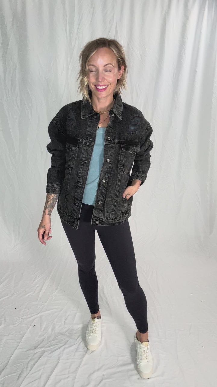Modela Boyfriend Denim Jacket- BLACK-FINAL SALE