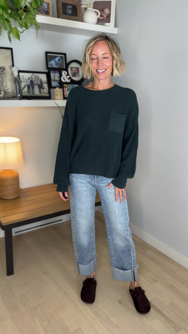 Sunday Raw Edge Pocket Sweater- HUNTER