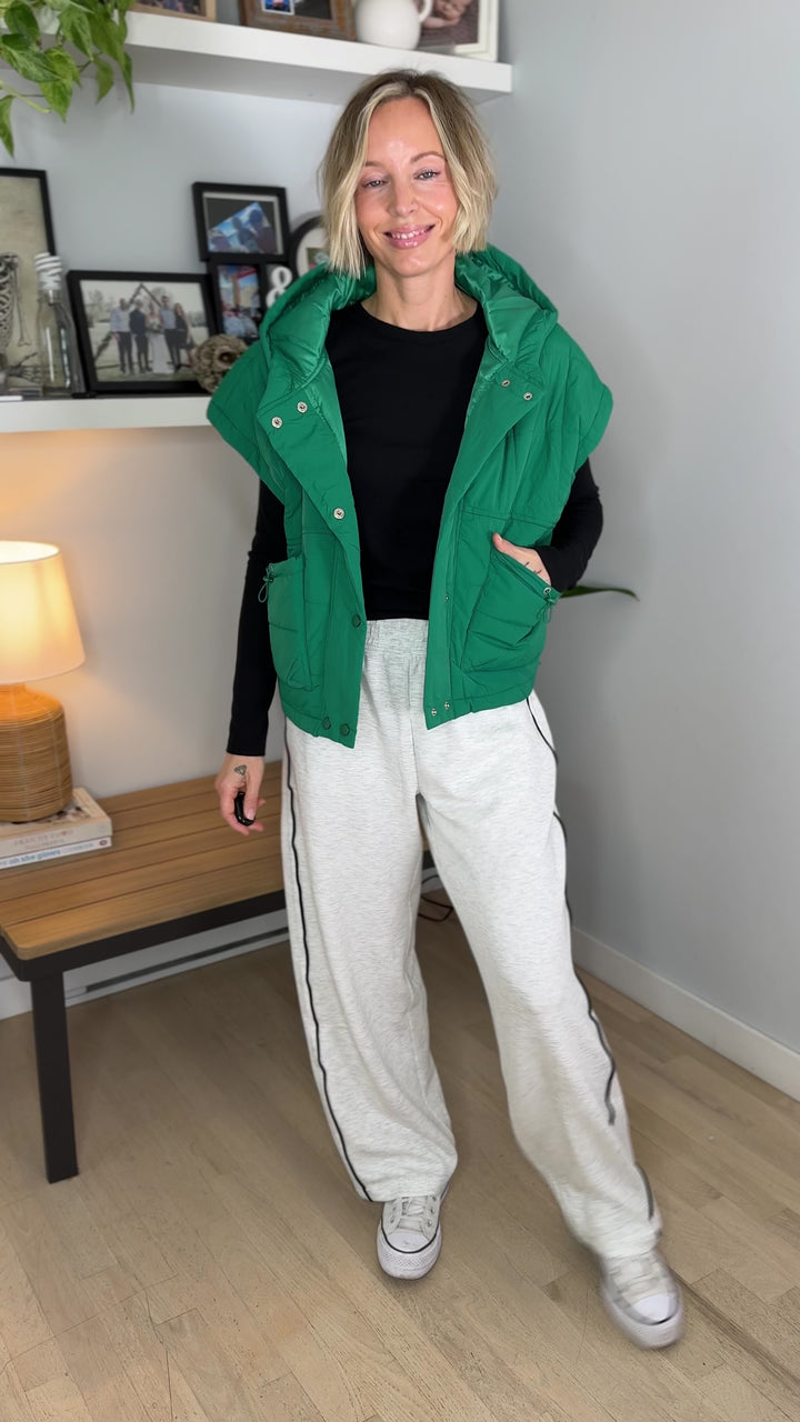 Isabella Quilted Hoodie Vest- SEAFOAM