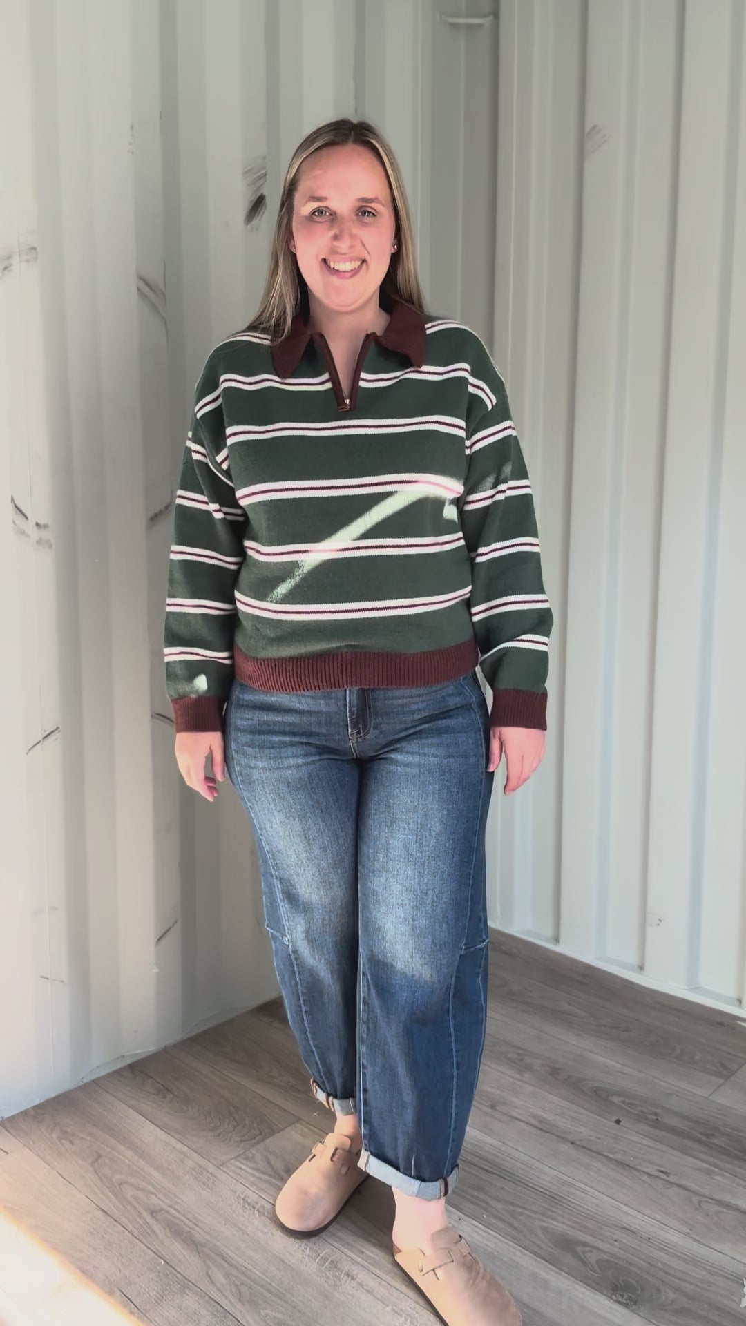 Hawthorn Polo 1/4 Zip Sweater- BROWN/GREEN