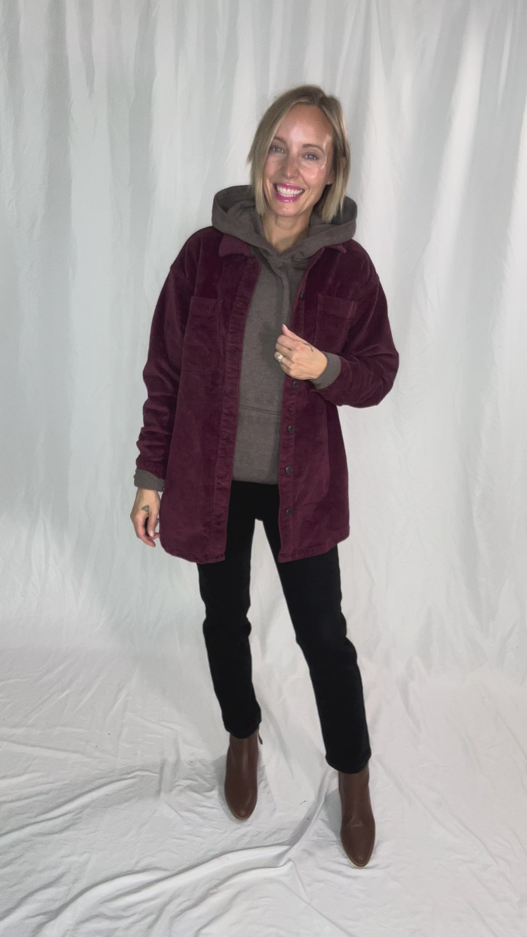 Noisy May Alva Corduroy Shacket- WINE-FINAL SALE