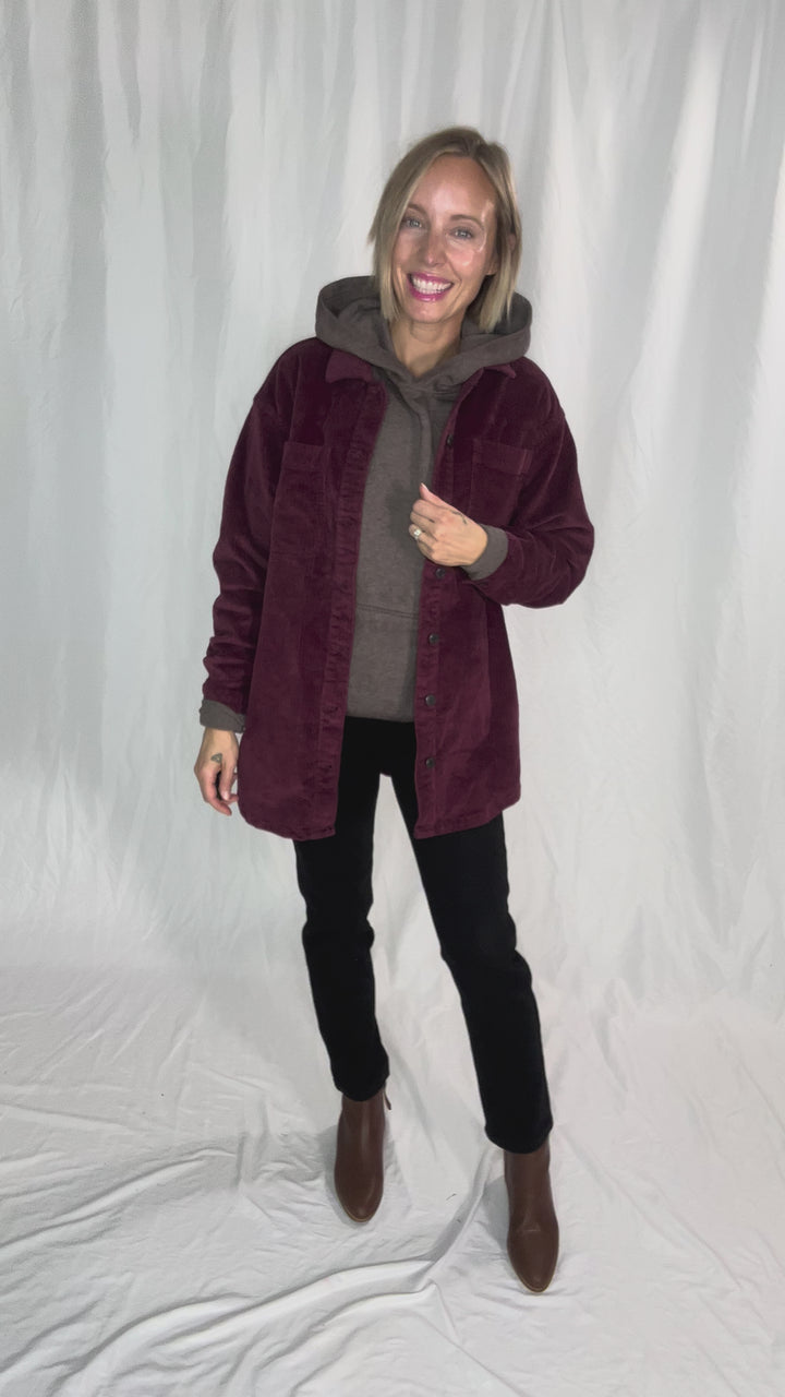 Noisy May Alva Corduroy Shacket- WINE-FINAL SALE