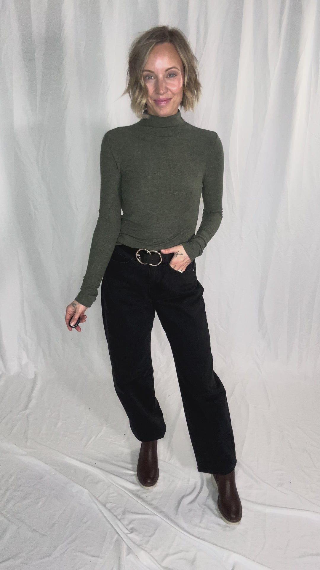 Snow Bound Mock Neck Glitter Long Sleeve- SAPPHIRE GREEN