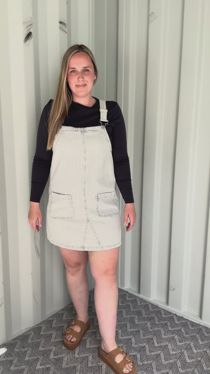 Hollis Stripe Denim Overall Dress