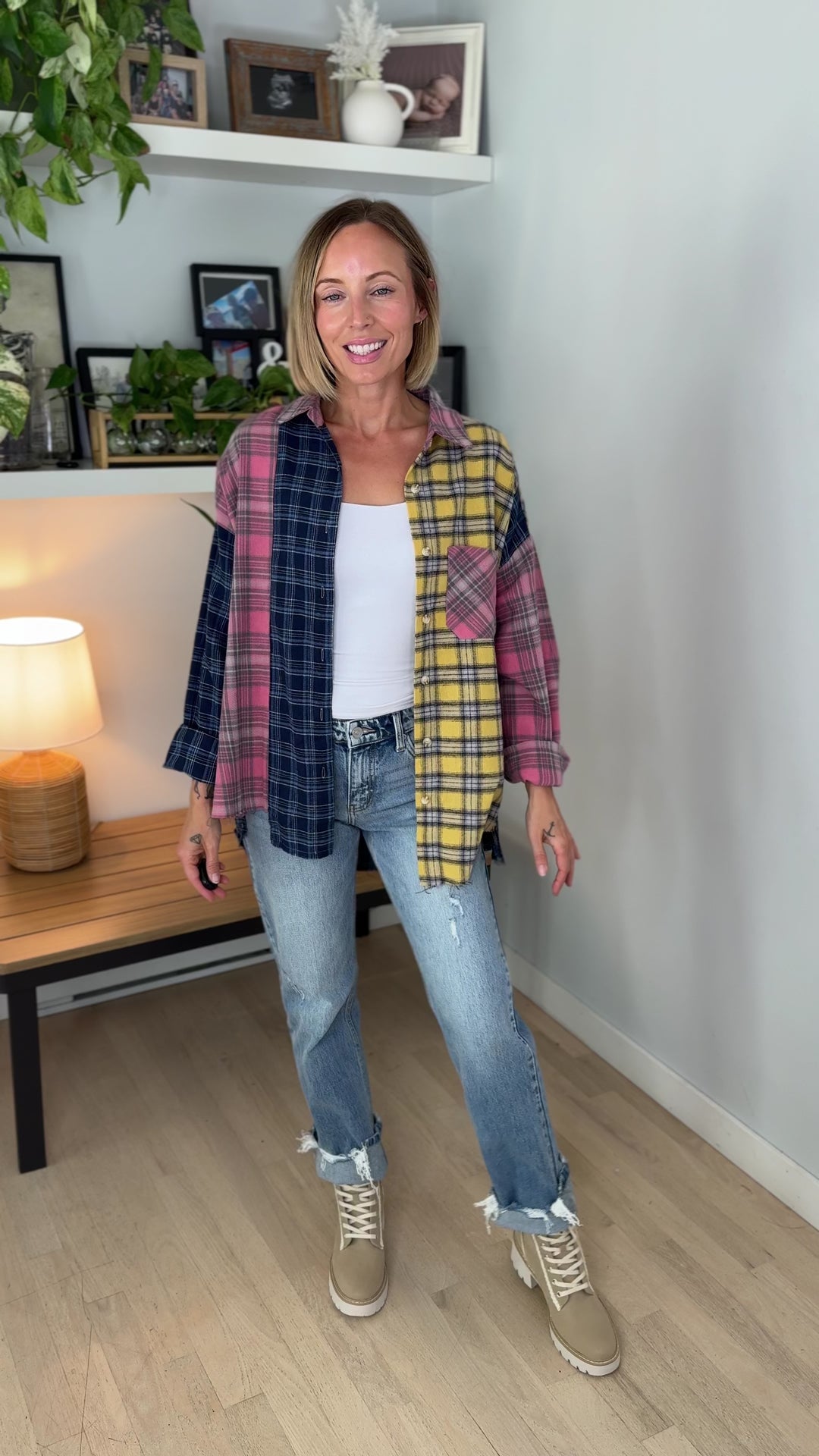 Neela Multi Plaid Flannel- BLUE/PINK/YELLOW